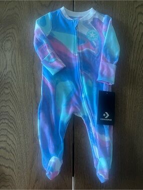 Converse Tie-Dye Footed One-Piece in Blue and Pink
